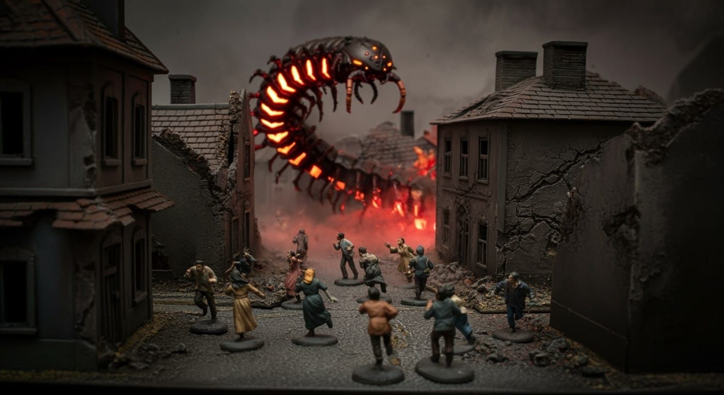 Apocalyptic Villagers Flee Centipede Mech Monstrosity in Res...