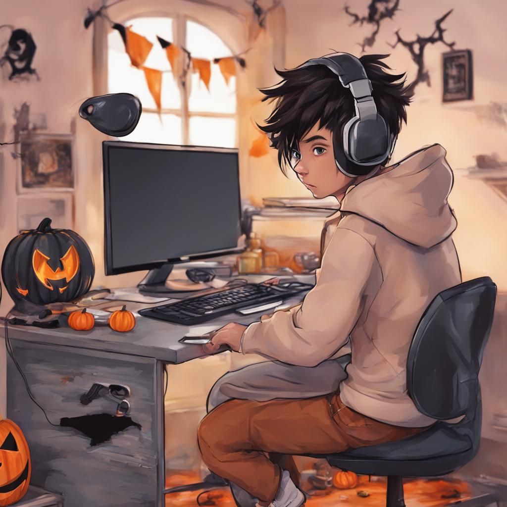 Hyperrealistic Gamer Boy Halloween PC Setup