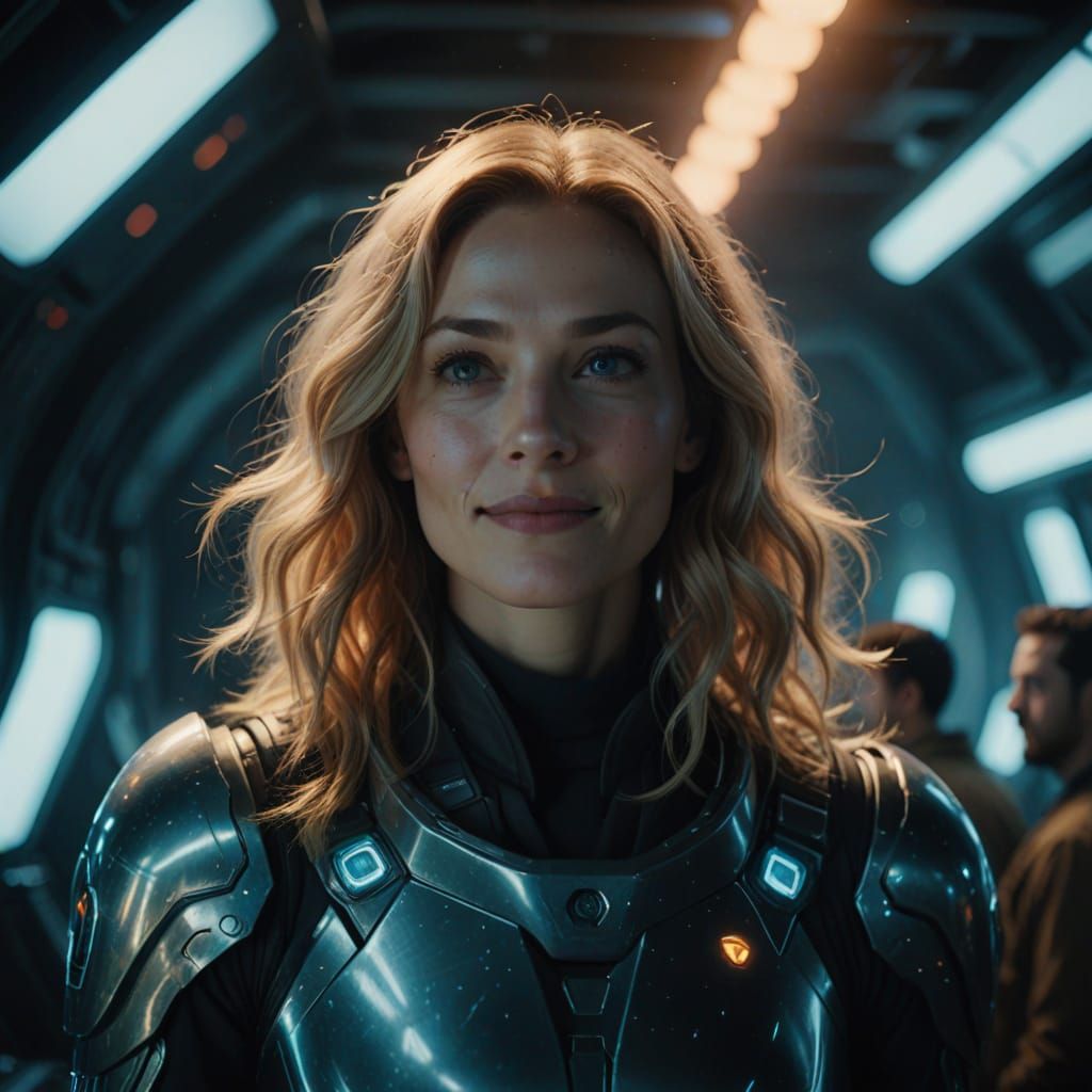 Striking Pleiadian Woman in Cinematic Spaceship Studio