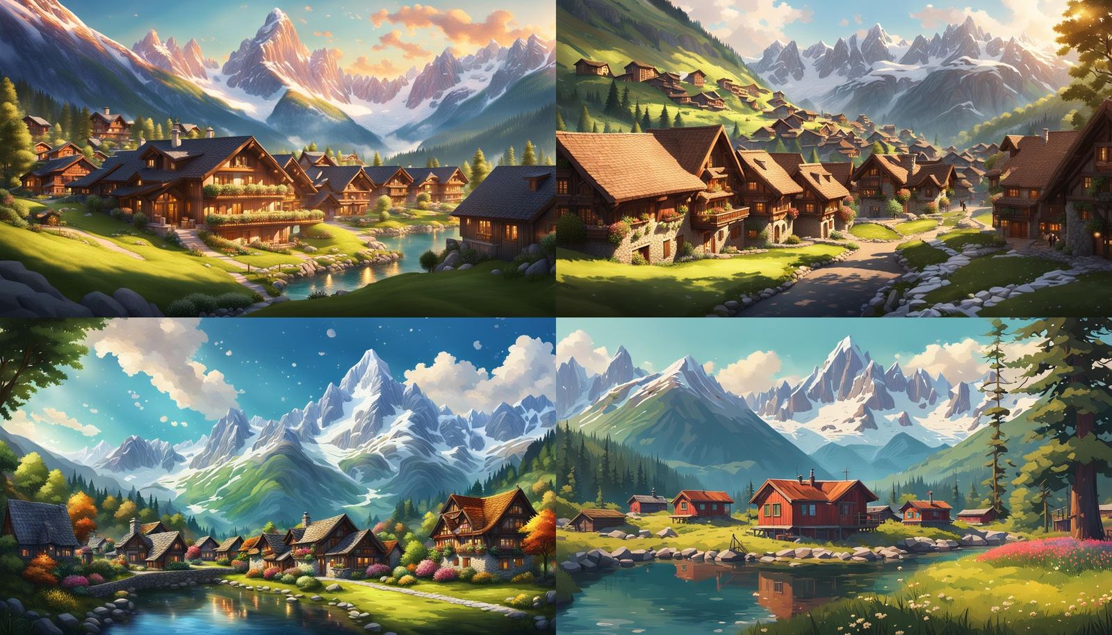 Alps Landscape with Villages in Hyperrealistic Style