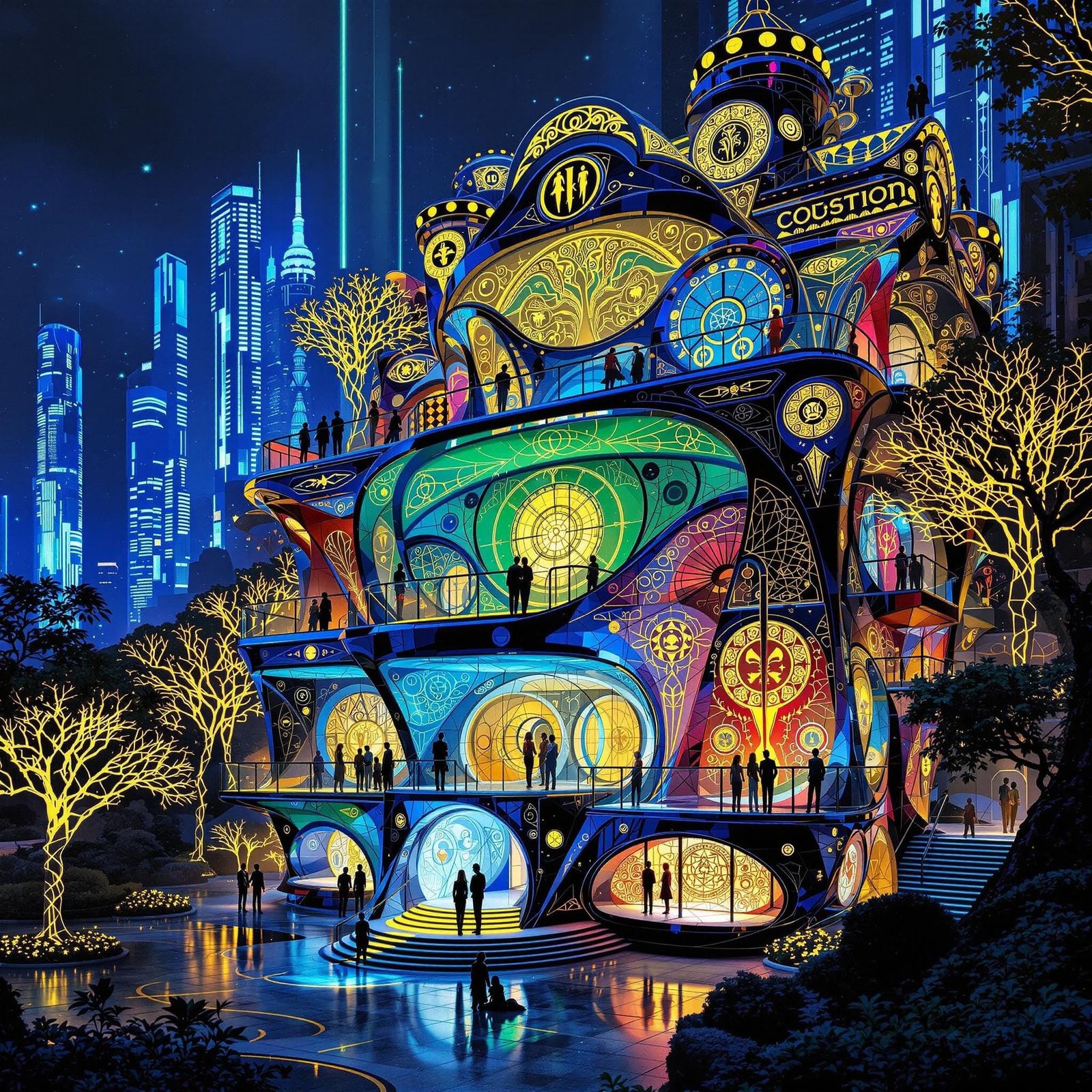 Gustav Klimt-Inspired Futuristic Cityscape