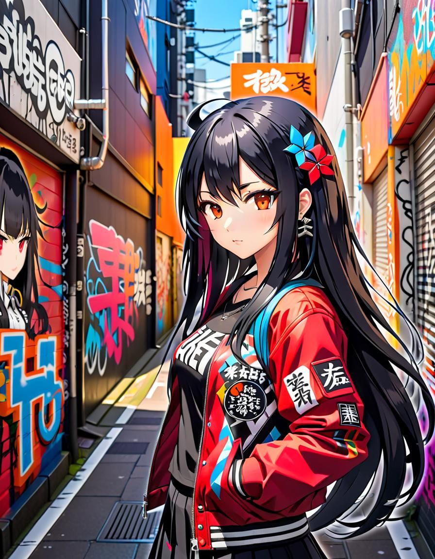 Anime Girl in Shibuya Alley, Studio Trigger Style
