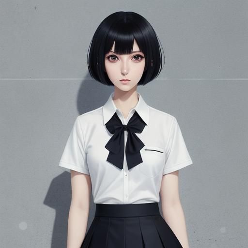 Anime Style Schoolgirl with Bob Hair and Bangs