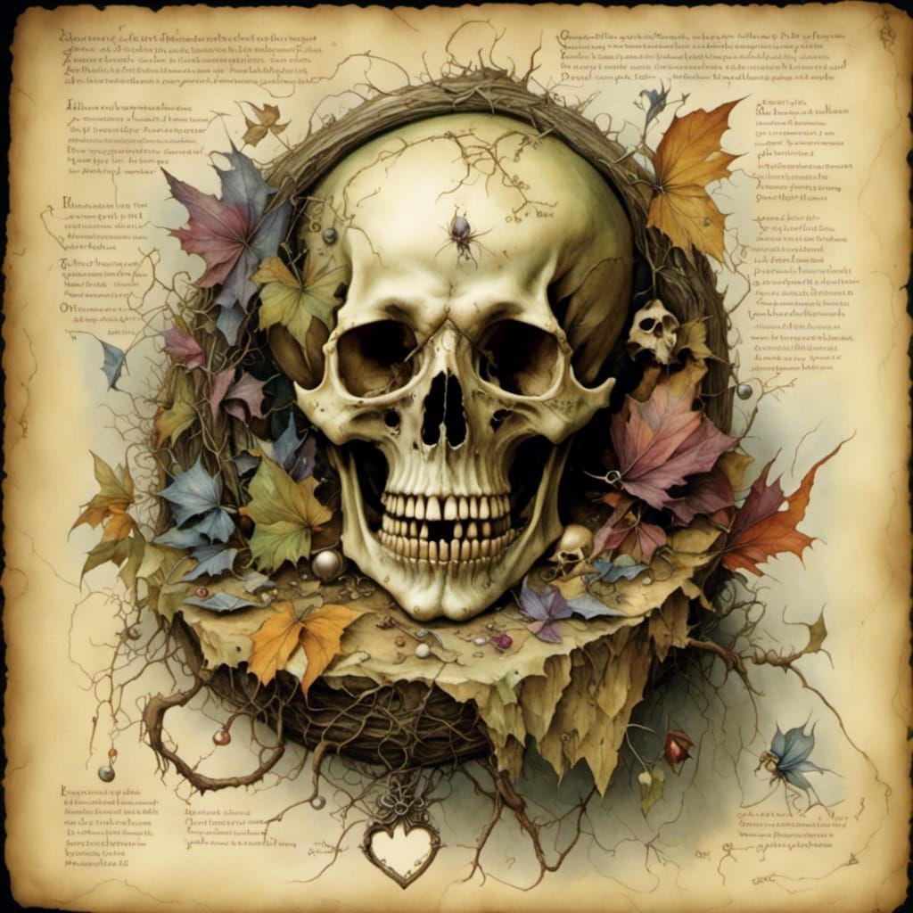 Fairy Memento Mori Art on Tattered Parchment