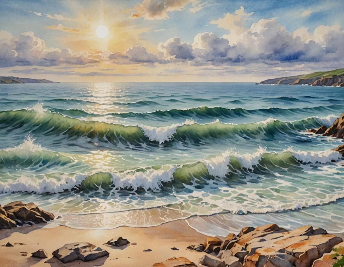 Impressionist Seascape in Watercolor with Textured Paint