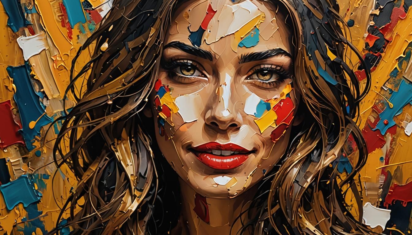 Sensual Woman with Expressive Brushstrokes in Abstract Expre...