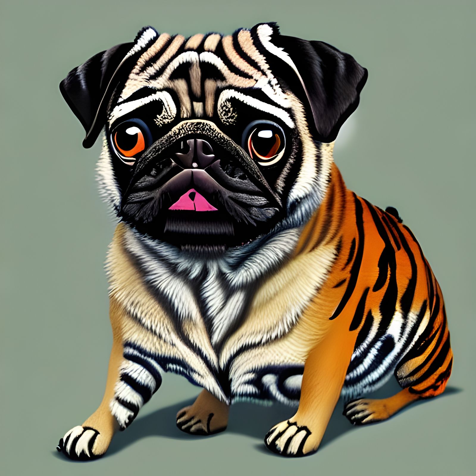 Pug-Tiger Hybrid Portrait in a Surreal Style