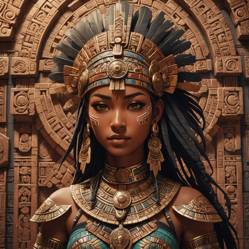 Aztec Warrior Woman in Anime Key Visual Style