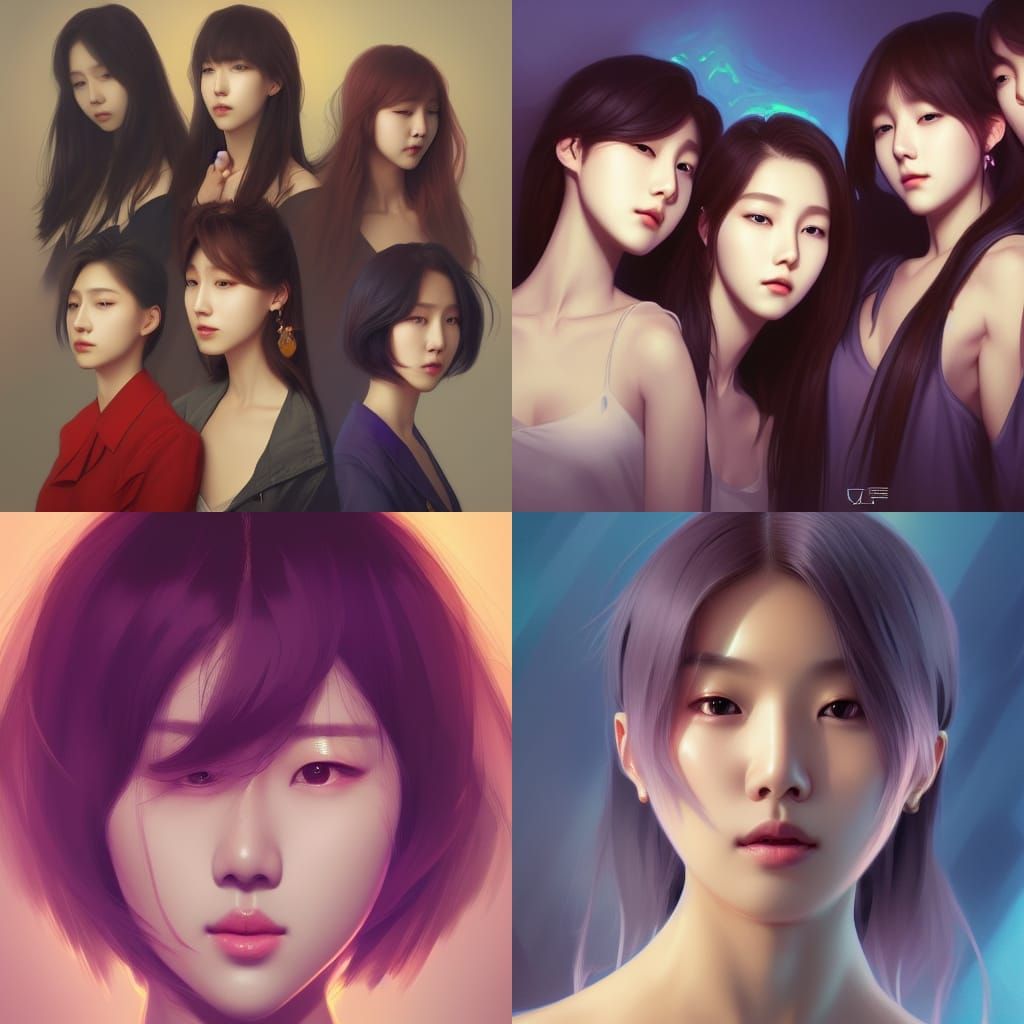 K-Pop Groups Portrait in Hyperdetailed Style