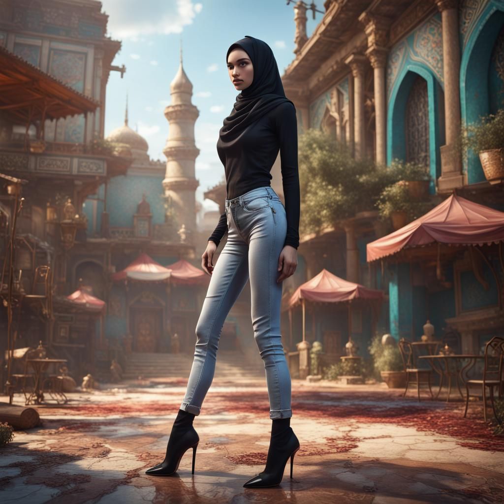 Girl in Hijab and Heels: Detailed Matte Painting