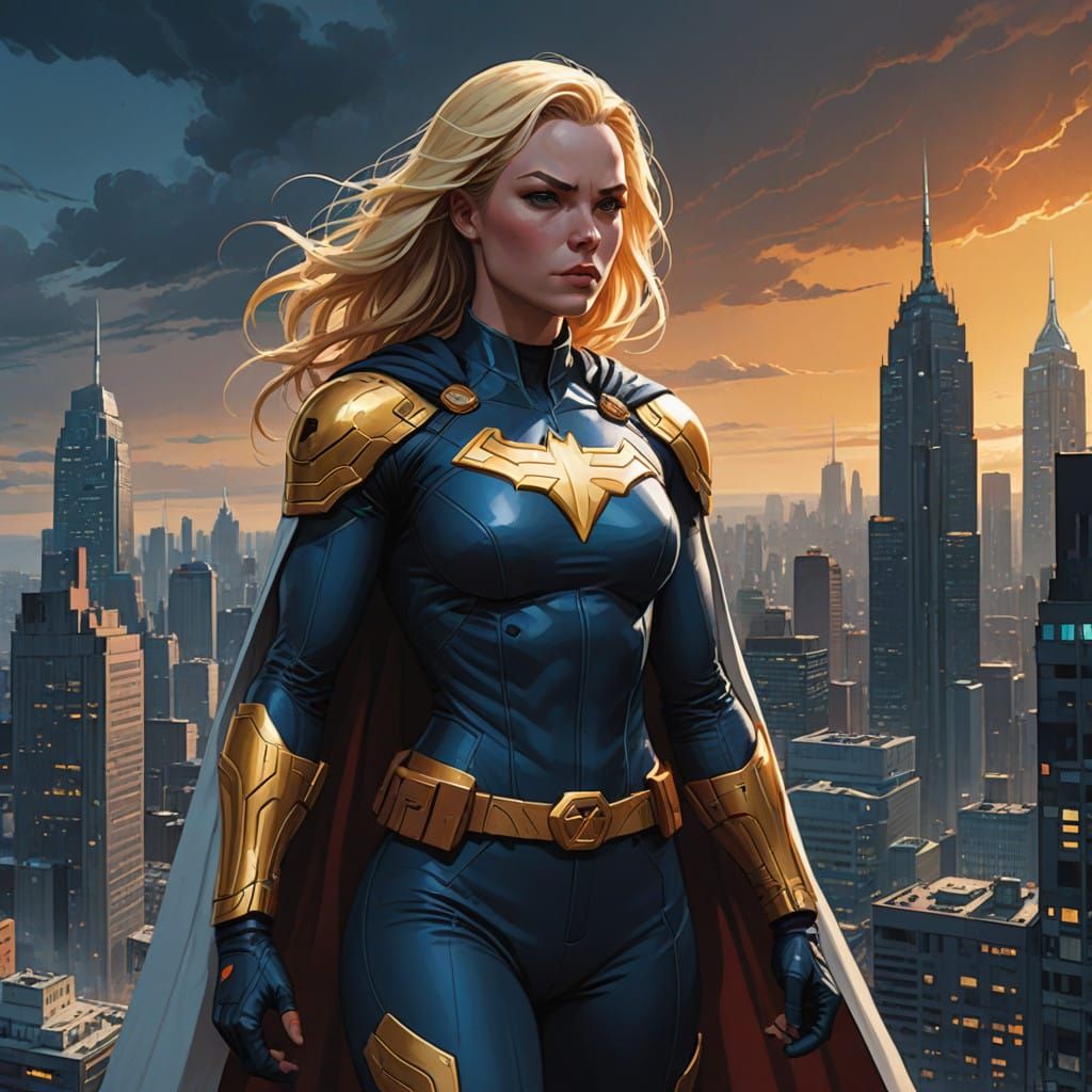 Superheroine Soars Through the Night Sky in Dynamic Comic Bo...