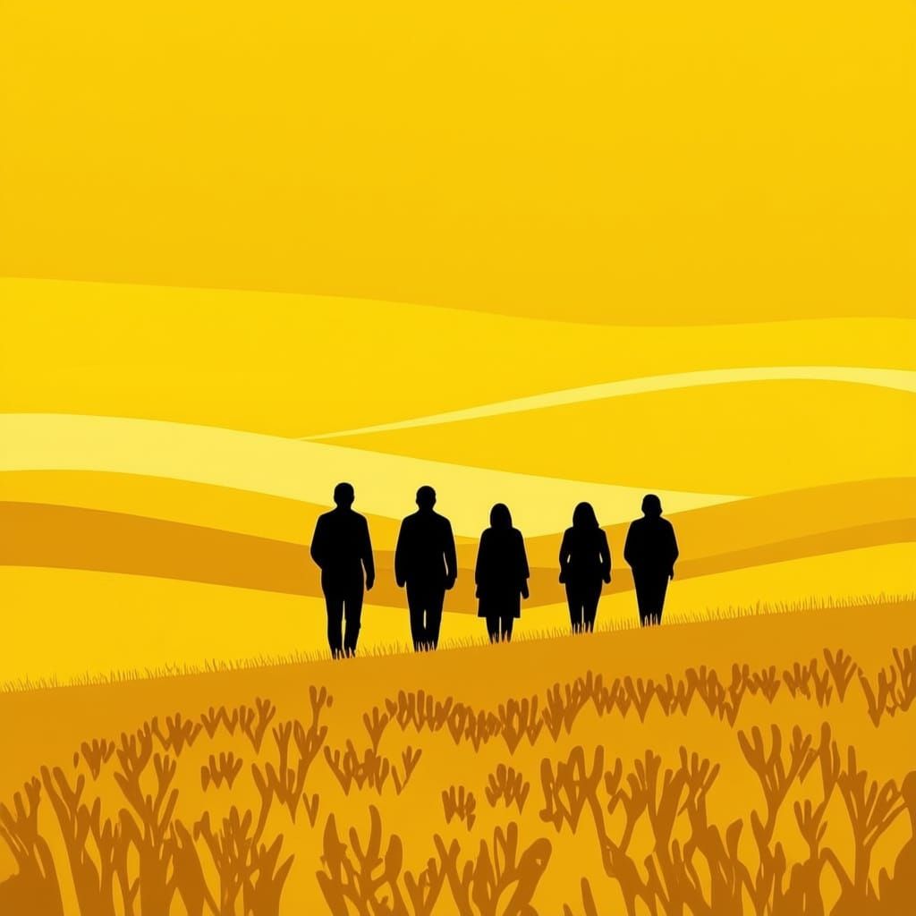 Minimalist Yellow Plains with Silhouettes