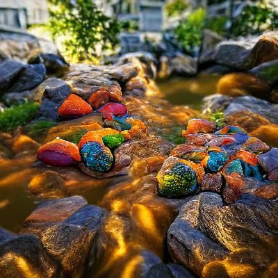 Colorful River Rocks in Golden Light