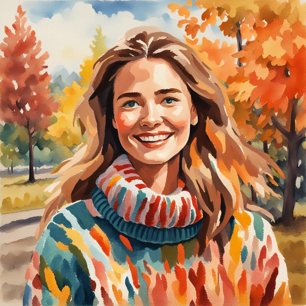 Impressionist Woman in Sweater Gouache Watercolor