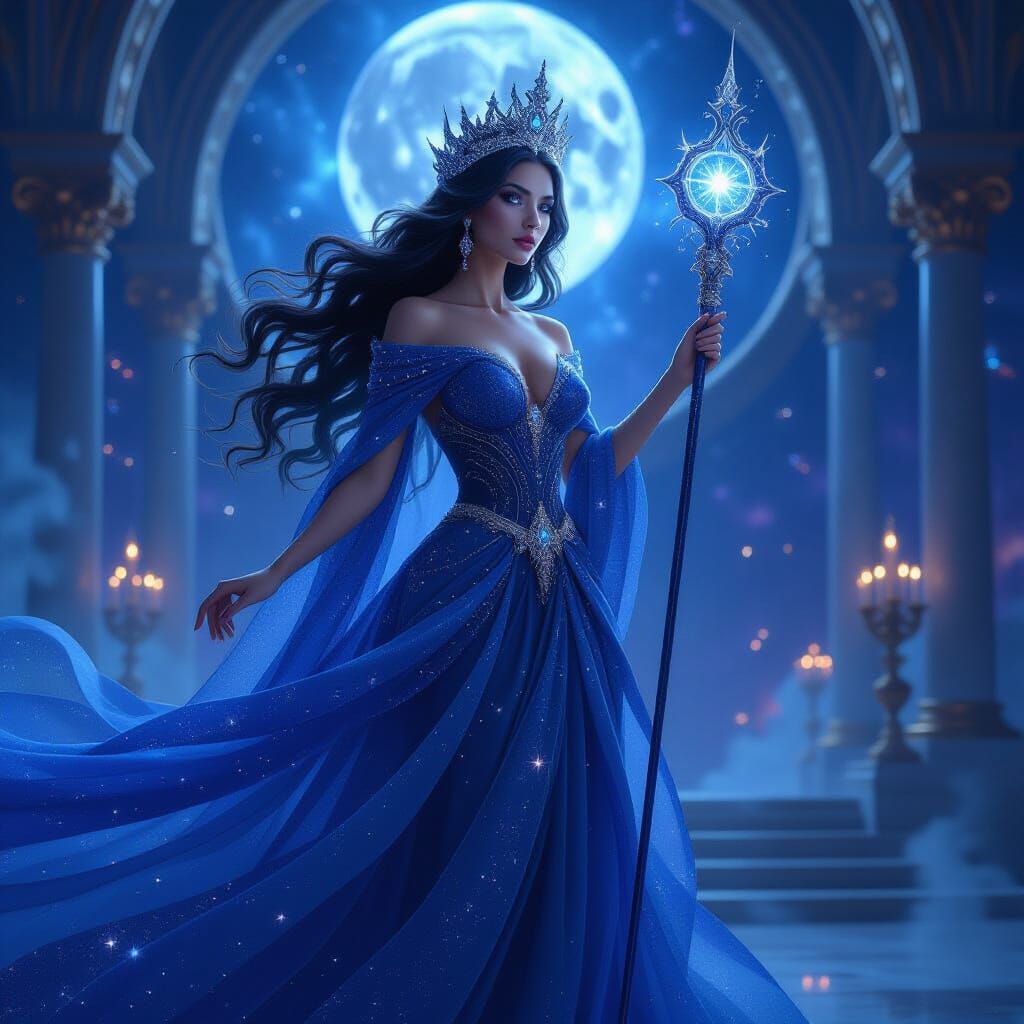 Regal Night Sky Goddess of Cosmic Beauty and Starlight
