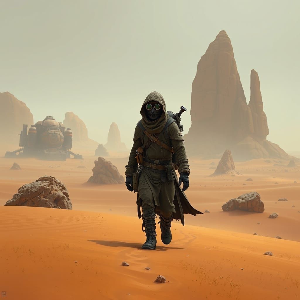 Jawa Ranger in Desert Landscape, Digital Art