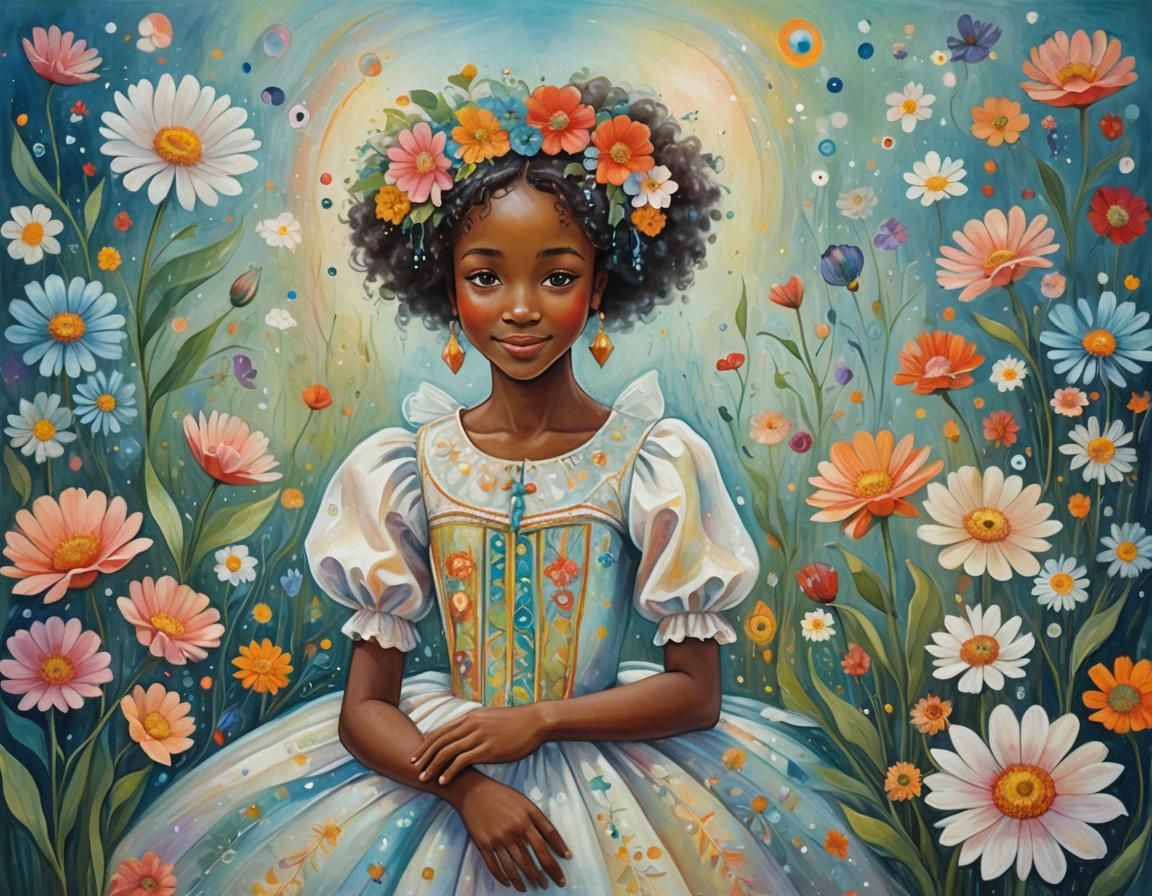 Ethereal Fairy with Exotic Flowers in Oil Painting Style