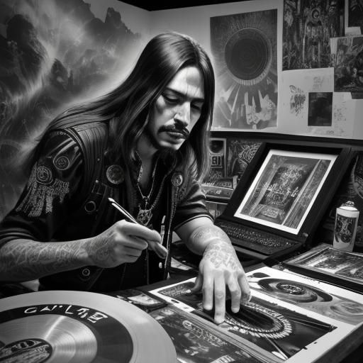 Groovy Hippie Musicians in Black and White Photogram