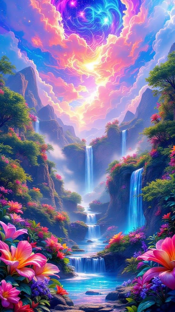 Futuristic Eco-Modern Garden of Eden Paradise with Vibrant F...