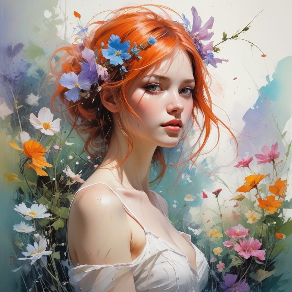 Whimsical Summer Meadow in Vibrant Watercolor Style