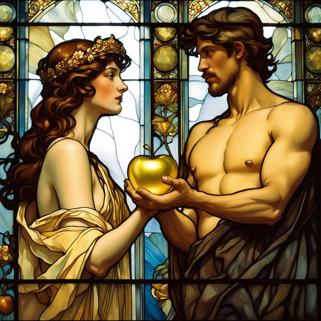 Stained-Glass Art Nouveau: Discordia and the Golden Apple
