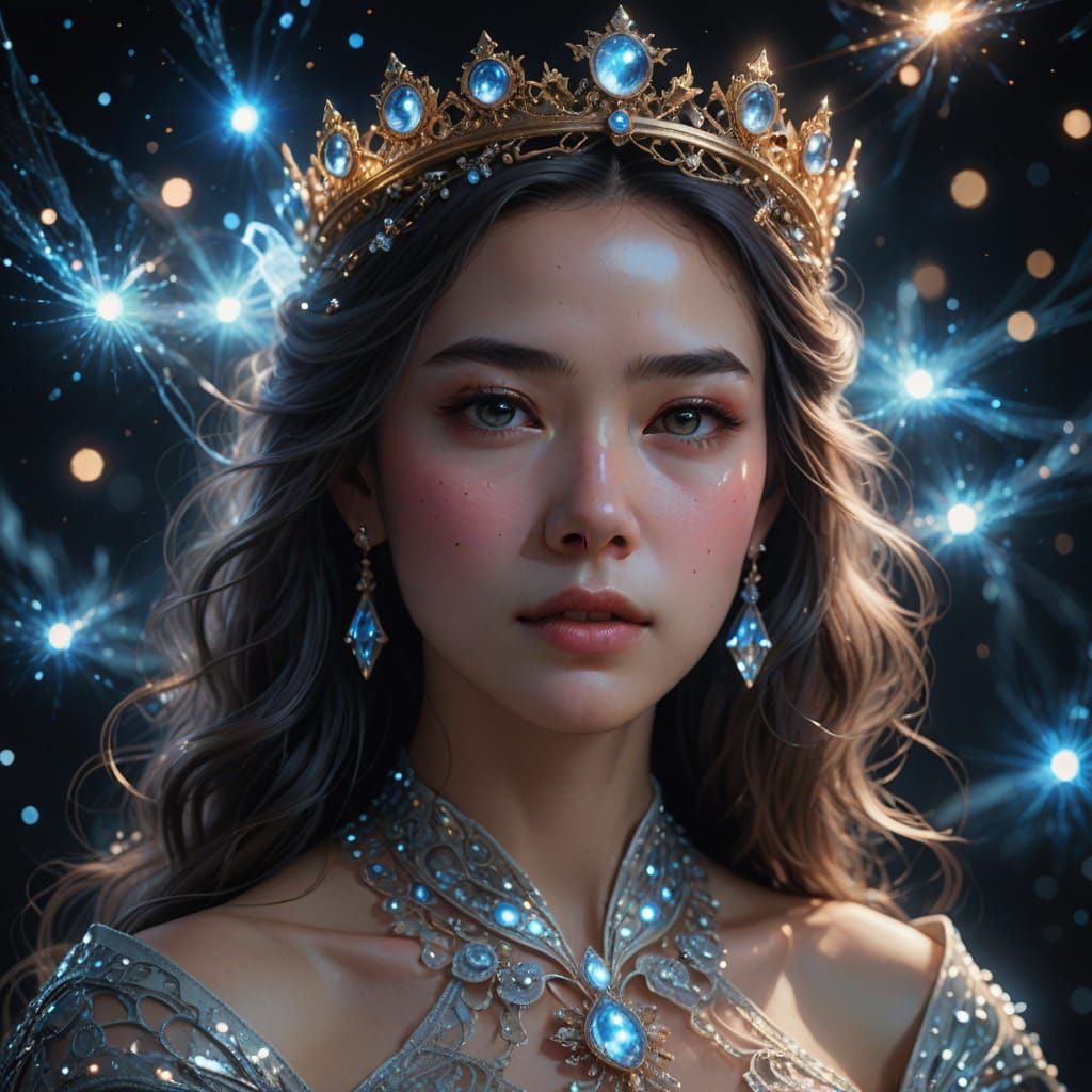 Ethereal Woman in Moonlight Dress: A Celestial Portrait