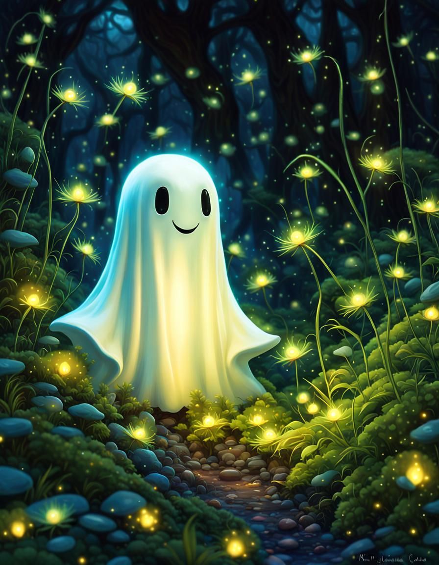 Enchanted Forest: Tiny Ghost with Fireflies