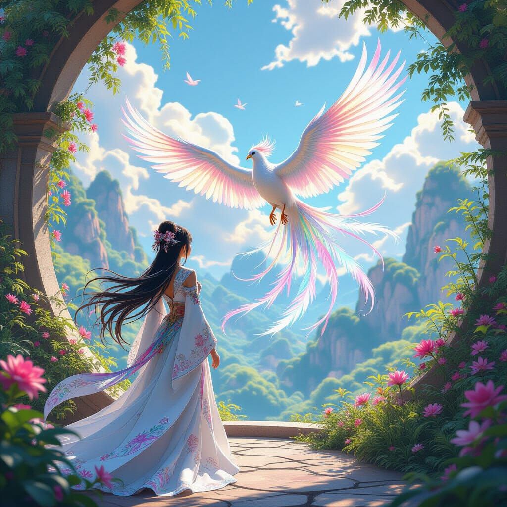 Vibrant Bird Flies to Ewa in Paradise Garden