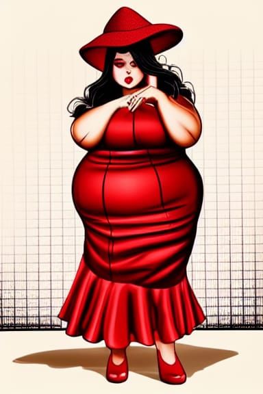 Photorealistic Woman in Red Dress and Hat