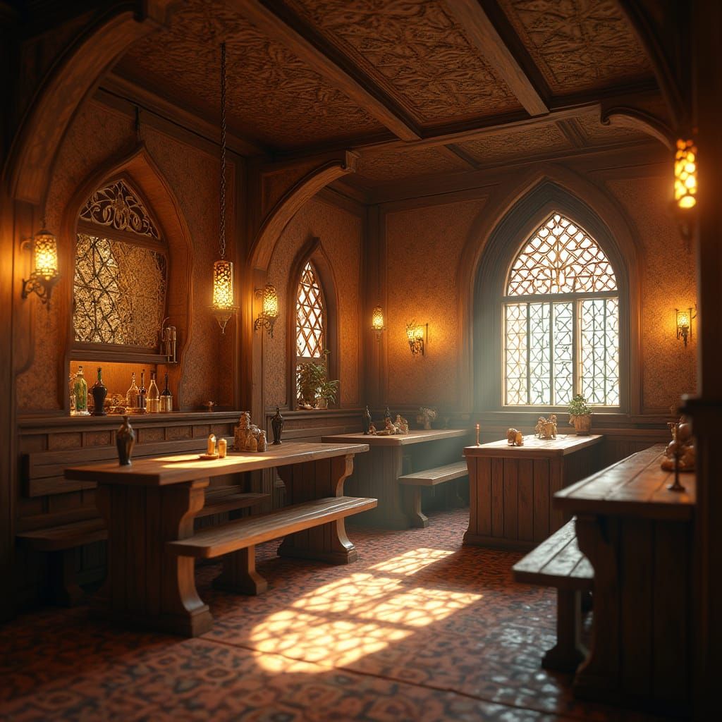 Medieval Saloon with Intricate Paper Details