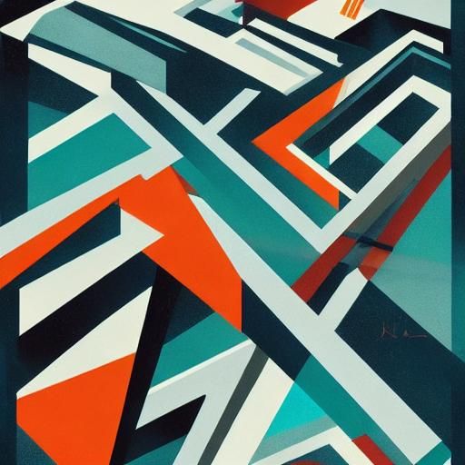 Vintage Travel Poster with Cubist Mountains and Retro Beach