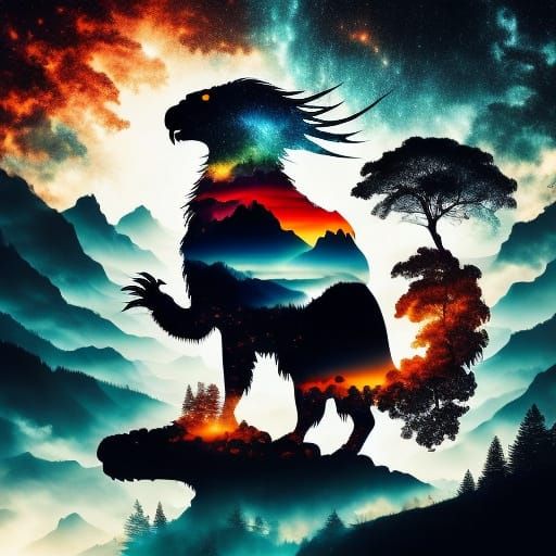 Shadow Monster Awakens in Surreal Fantasy Landscape