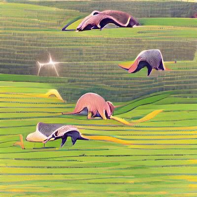 Anteater Foraging in a Grassy Field