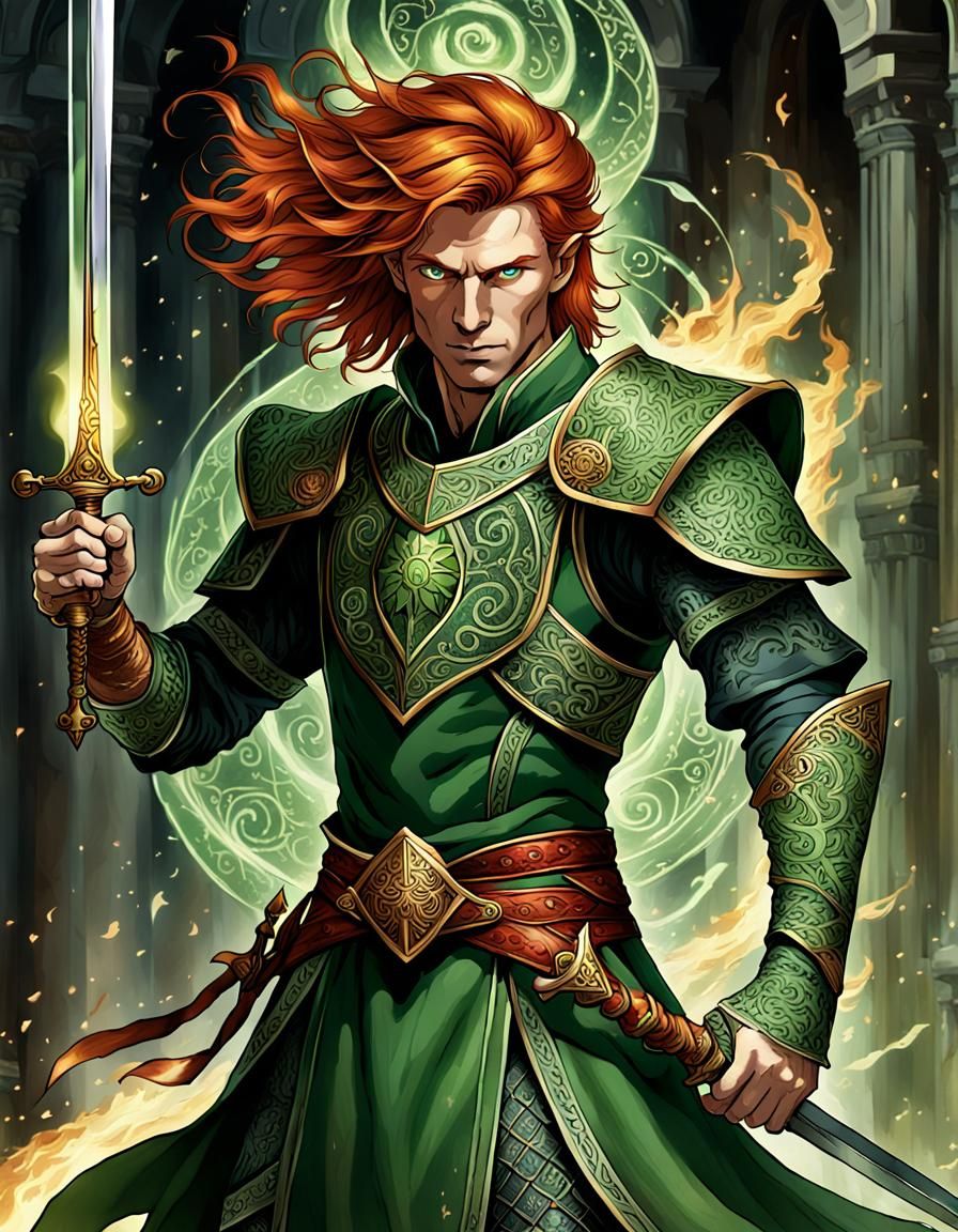 Tarot Card of a Red-Haired Man with Sword