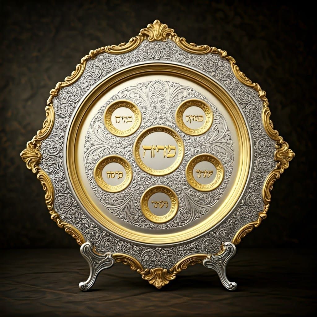 Elegant Baroque-Style Passover Seder Plate in Gold and Silve...