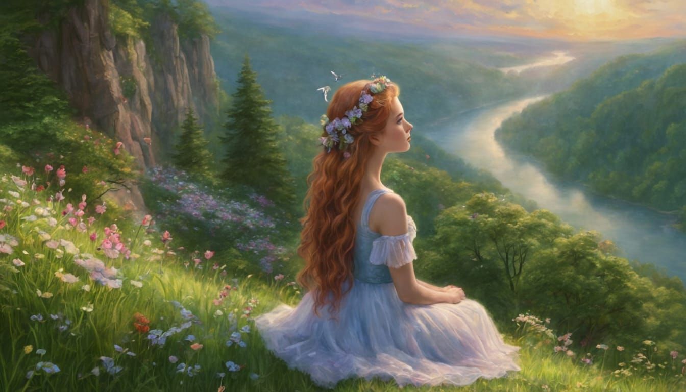 Fairy on Cliff in Ethereal Fantasy Style