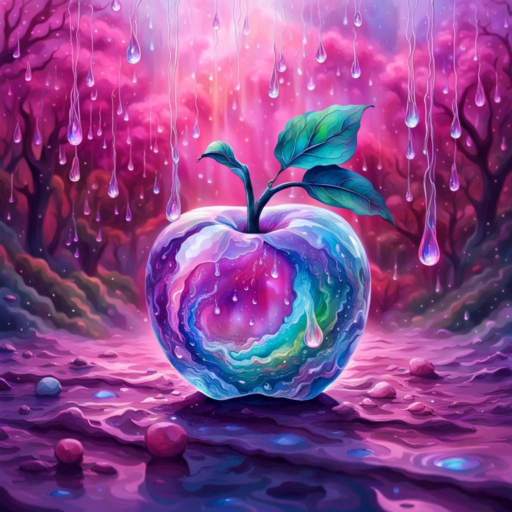 Crystal Apple with Purple Worm in Surreal Setting