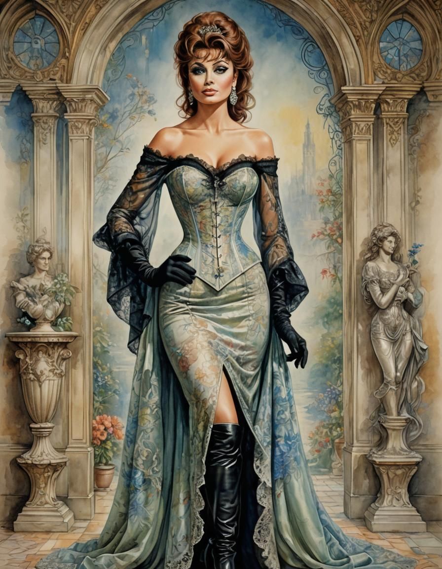 Sophia Loren Portrait in Art Nouveau Style