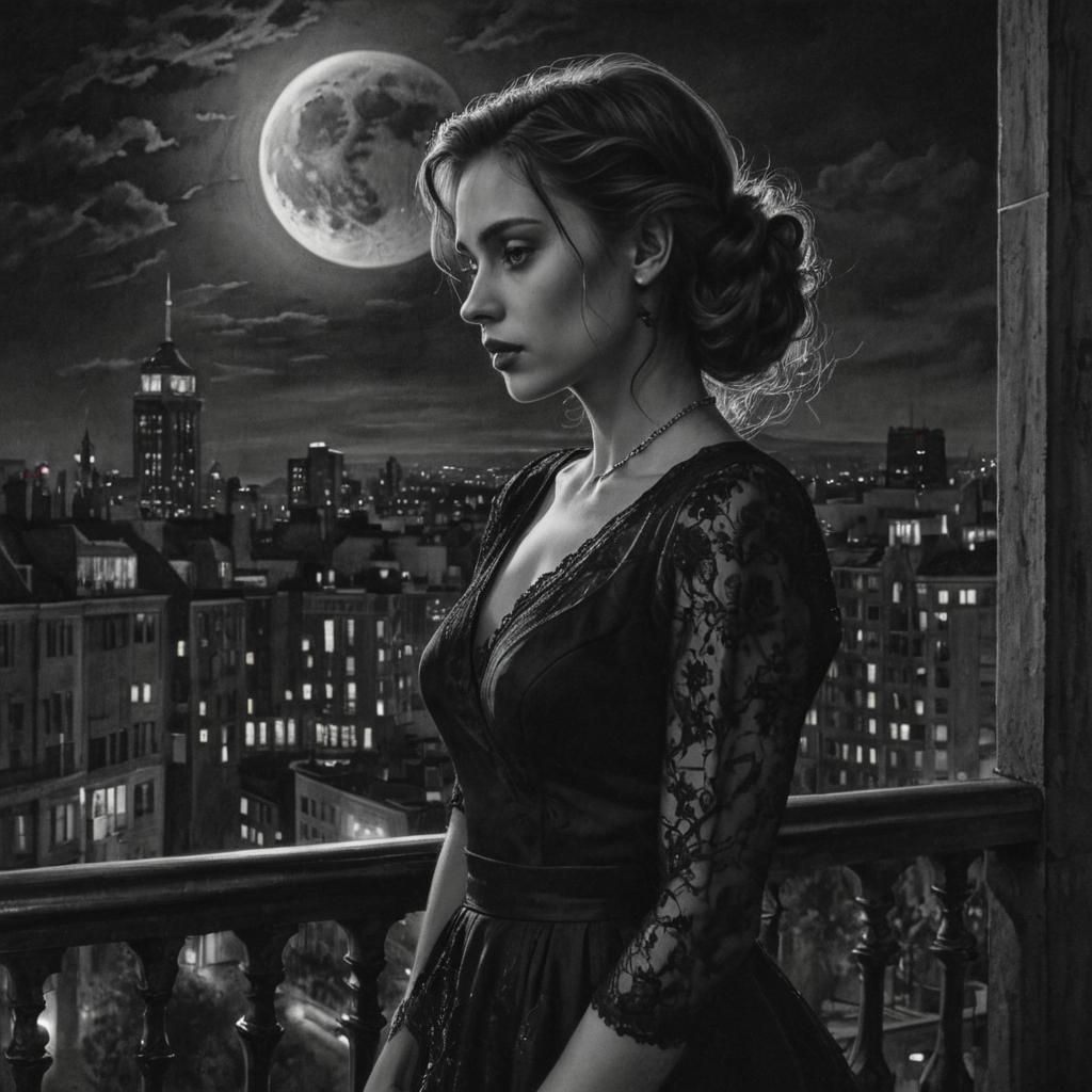 Woman in Moonlit City Shadows
