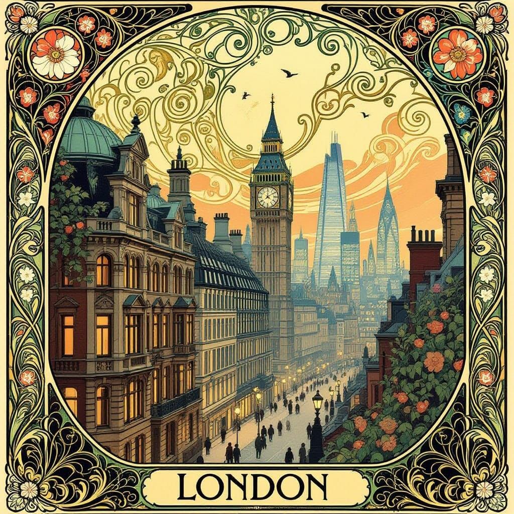 Art Nouveau London Cityscape: A Dreamlike Vision