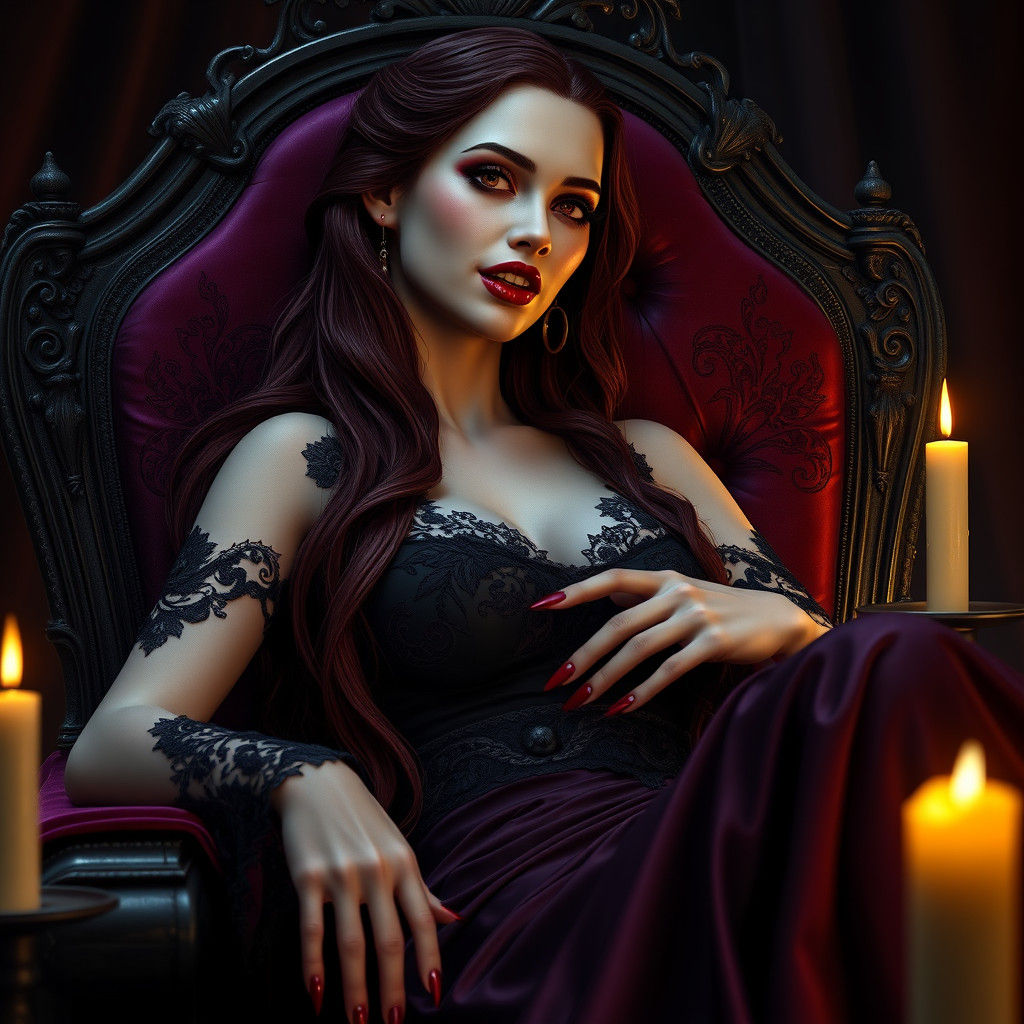 Vampire Queen on Throne: Dark Fantasy Concept Art