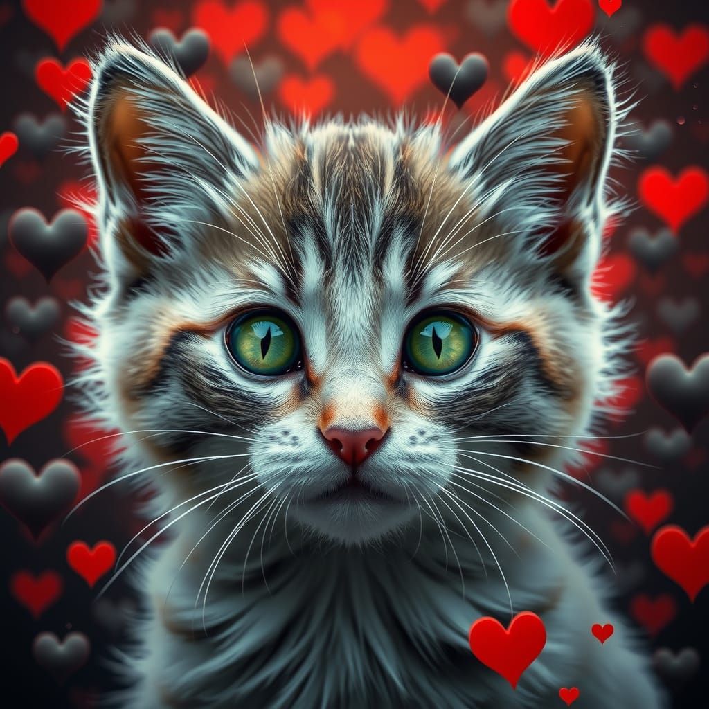 Adorable Kitten with Heart Nose in Love Alley