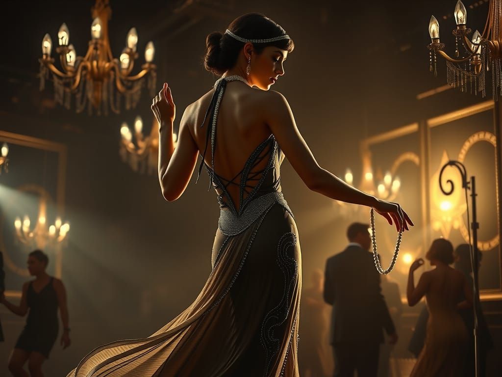 Vintage Flapper Girl in Art Deco Night Club