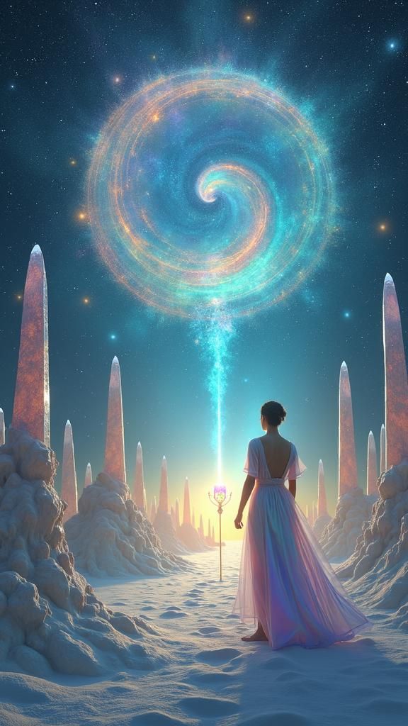 Ethereal Figure at Portal: A Peaceful Transition