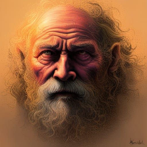 Hyperrealistic Portrait of Bearded Old Man in Beksinski Styl...