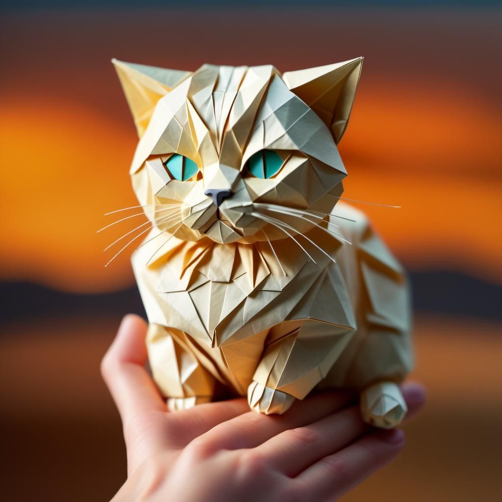 Origami Cat Papercraft Macro Shot in 8K