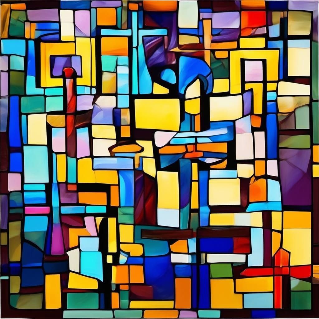 Abstract Cubist Yantra Window with Geometric Crosses