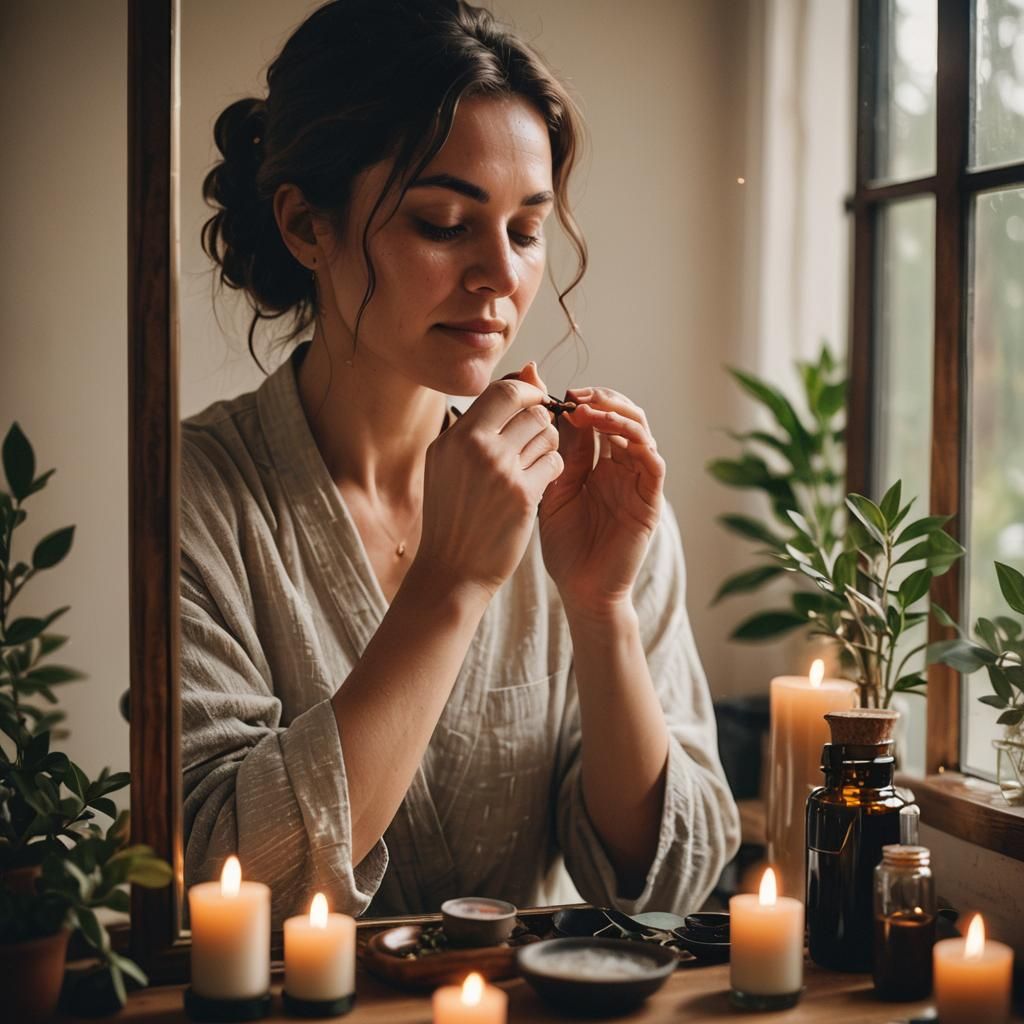 Intimate Self-Care Portrait in Warm Earth Tones