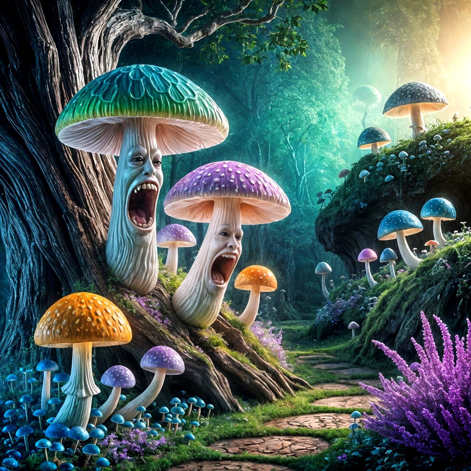 Fantastical Mushrooms in Whimsical Garden