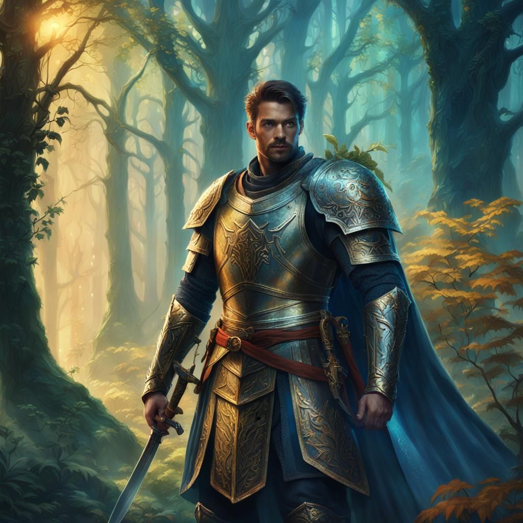 Armored Man in Mystical Forest Concept Art